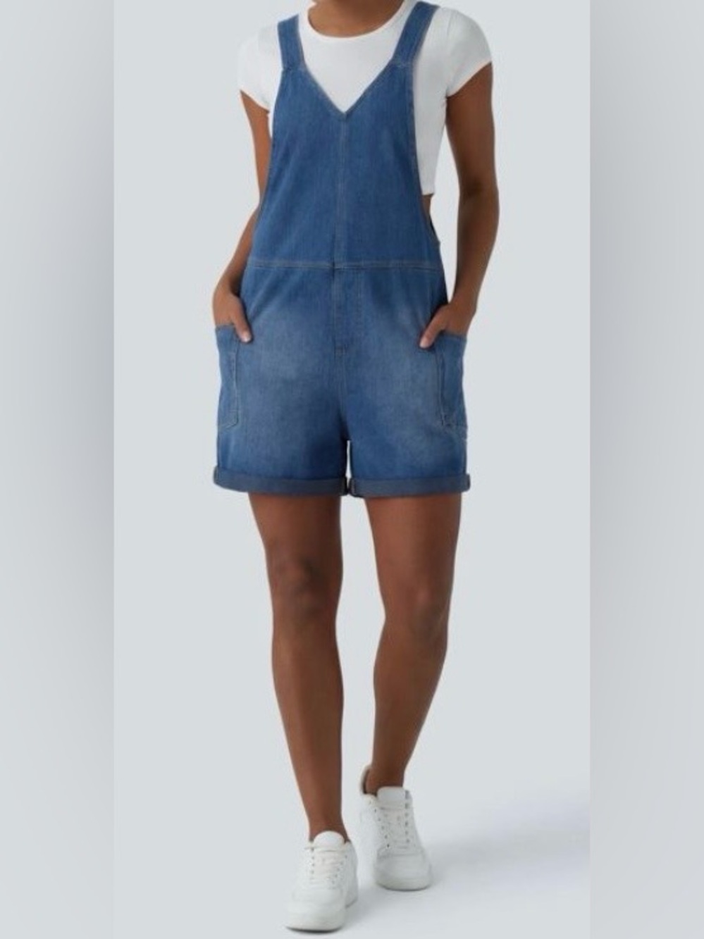 SMALL. HALARA DENIUM KNIT ROLLED HEM OVERALL ROMPER